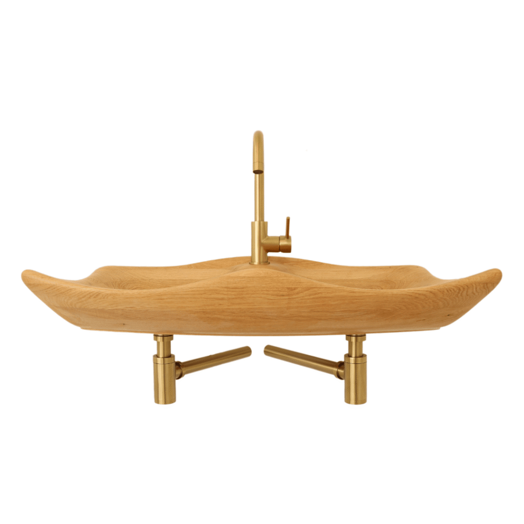 Venus sculptural solid wood washbasin handcrafted with elegant contours.